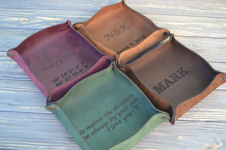 Personalized Leather Valet Tray Office Gift Desk Organizer Etsy