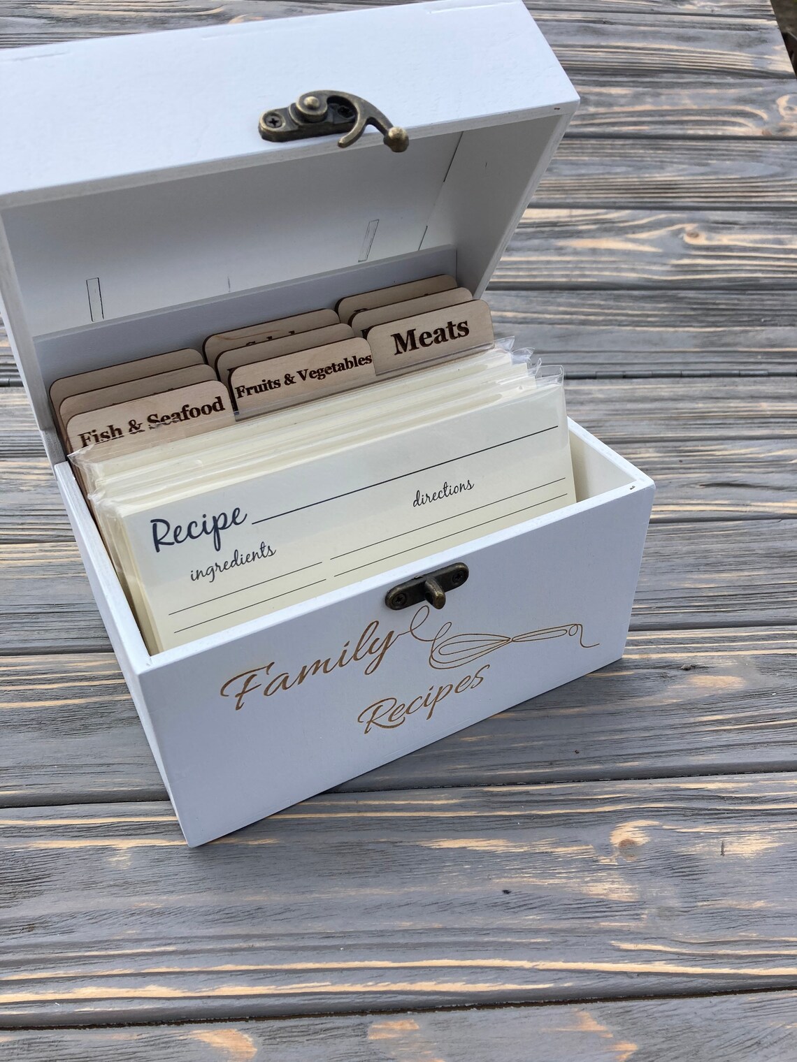 Personalized Recipe Box with Dividers and Cards Wooden Recipe Etsy