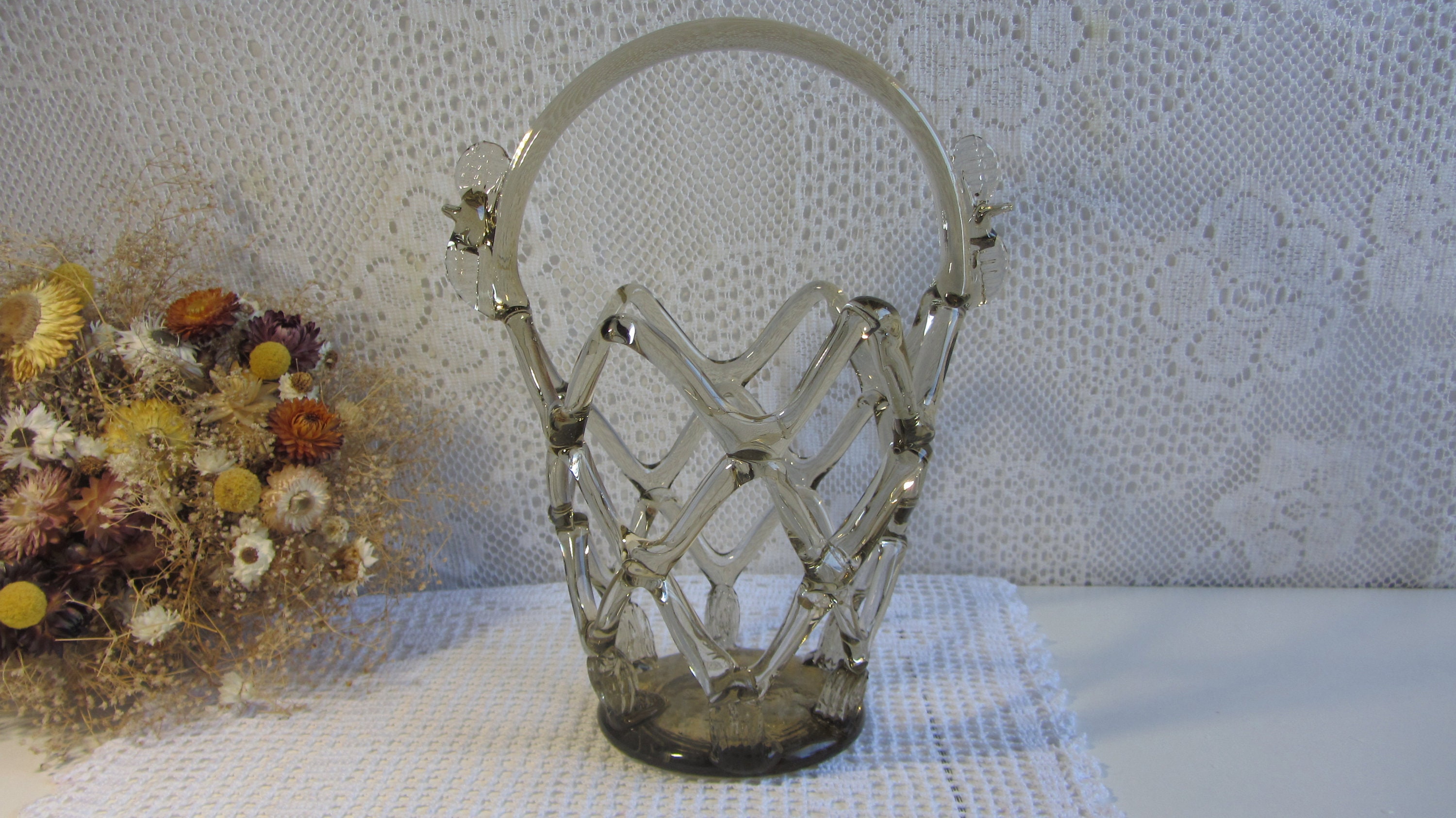 Original glass basket Home Decoration Glass vase Vintage glass Etsy