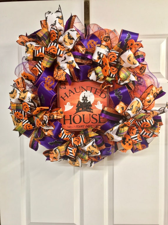 Halloween Wreath Front Door Wreath Halloween Front Door Halloween Decor Halloween Decoration Haunted House Wreath Pumpkin Wreath