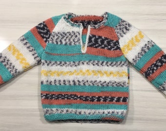 Baby/toddler sweater in “Painted Canyon” yarn. Age 12 months.