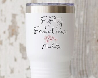 Fünfzig und fabelhafte Becher, 50 und fabelhafte Becher für Frauen, 50.Geburtstags-Geschenke für Frauen, personalisiert