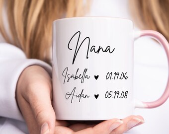 Einzigartige Nana Muttertagsgeschenke für Nana Enkelkinder Namen Personalisierte Geschenke für Nana Custom Mug