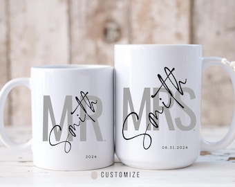 Custom Couple Mugs Personalized Mr. and Mrs. Coffee Mug His and Hers Newlywed Gift Just Married Bride Gift Wedding Gift Honeymoon Gift