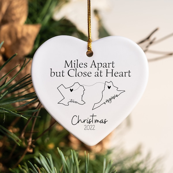 Miles Apart but Close at Heart,Personalized State to State,Long distance friendship,Long distance relationship,Deployment ornament