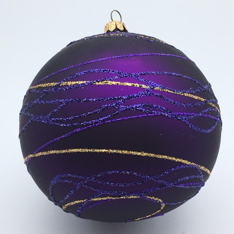 Czech Glass Dept 56 Christmas Tree Ball Ornaments Pair of 2 Purple /& Pink Large Tree Decorations with Glitter Accents