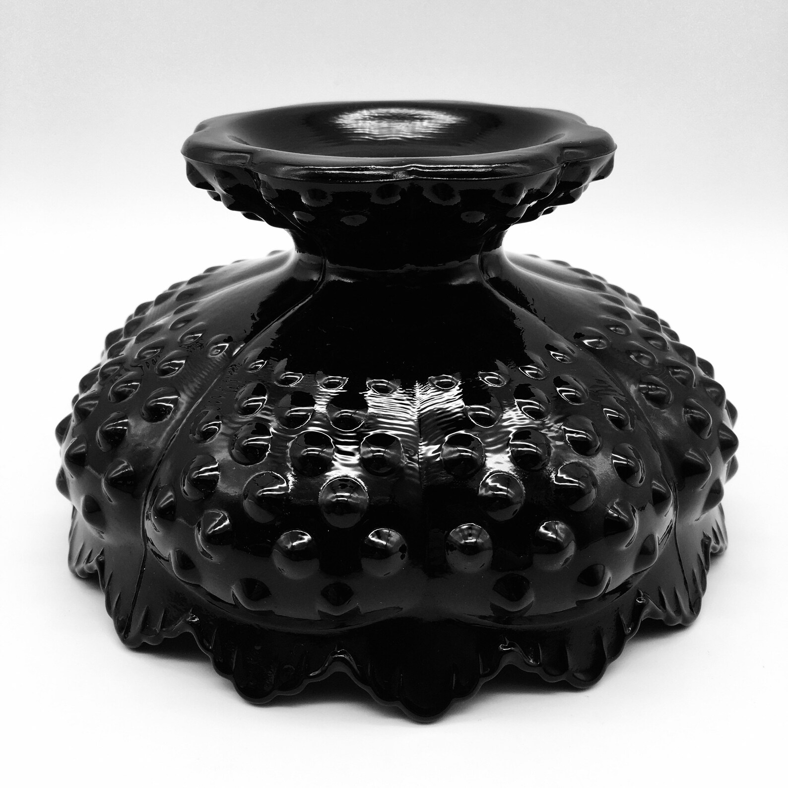 Fenton Black Hobnail Candle Bowl Black Amethyst Glass Etsy