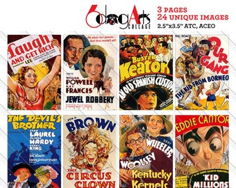 24 Vintage Movie Posters 2.5"x3.5" ATC ACEO Cards Digital Collage Sheets Printable Download for Scrapbooking, Paper Crafts JC-163