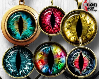 Creature Cat Dragon Eyes Digital Collage Sheets Printable Irides Jewelry Scrapbooking Supplies 1.5, 1.25, 1 inch, 30, 25mm Circles JC-090