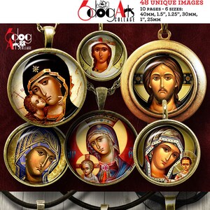 Russian Religious Icons Digital Collage Sheets Printable Scrapbooking Jewelry Bottle Caps 40mm, 1.5", 1.25", 1", 30mm, 25mm Circles JC-042 image 2