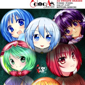 K&ouml;nnte beinhalten: Ein Set mit 32 einzigartigen Anime-Bildern, gedruckt auf Kn&ouml;pfen mit 3,8 cm und 5,7 cm Durchmesser. Die Bilder zeigen verschiedene weibliche Charaktere mit unterschiedlichen Haarfarben, Augenfarben und Gesichtsausdr&uuml;cken. Die Kn&ouml;pfe sind perfekt, um Ihren Gegenst&auml;nden einen Hauch von Anime zu verleihen.