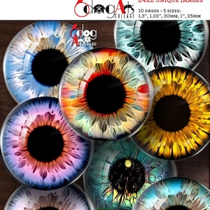 Fantasy Doll Eye Irises Digital Collage Sheets Printable Irides Glass Cabochons Pendants 1.5", 1 ...