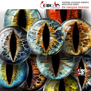 Creature Cat Dragon Eye Irides Digital Collage Sheets Printable Download Jewelry Doll Making 20mm 18mm 16mm 14mm 12mm 10mm 8mm 6mm JC-372