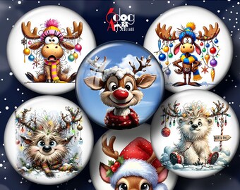 Christmas Digital Collage Sheets Digital Download for Glass Resin Cabochons Scrapbooking 1.5", 1.25", 1", 30, 25mm Circles JC-501