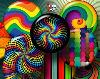 Rainbow Swirls Digital Collage Sheets Printable Download Mini Bottle Caps Pendants Paper Crafts 20mm, 18mm, 16mm, 14mm, 12mm Circles JC-251C