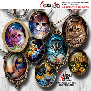 Cat Painting Digital Collage Sheets Printable Download Pendants Cabochons Paper Crafts 30x40mm, 22x30mm, 18x25mm, 13x18mm Ovals JC-002O image 1