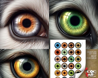 Dog Wolf Eyes Digital Collage Sheets Printable 1.5, 1.25, 1", 30, 25mm Circles JC-473