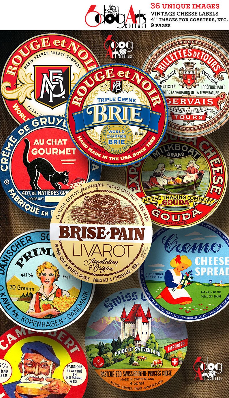 Vintage Cheese Labels Digital Collage Sheets Printable Etsy