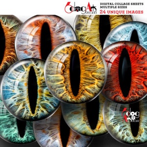 Creature Cat Dragon Eye Irides Digital Collage Sheets Printable Download Doll Making 20mm 18mm 16mm 14mm 12mm 10mm 8mm 6mm Circles JC-373
