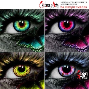 Neon Eye Irises Digital Collage Sheets Printable Irides Doll Making Download 1.5&quot;, 1.25&quot;, 30mm, 1&quot;, 25mm Circles JC-379