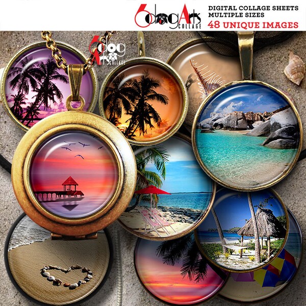 Tropical Paradise Digital Collage Sheets Downloads Earrings Rings Pendants Jewelry Scrapbooking 20mm, 18mm, 16mm, 14mm, 12mm Circles JC-212C