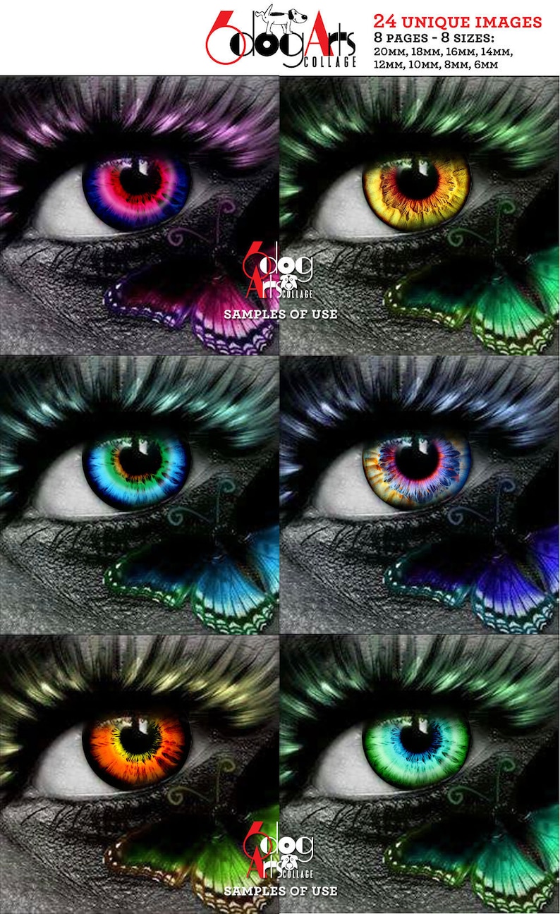 Realistic Eyes printable Digital Collage Sheets - 1 inch circles, 14mm 12mm - Instant Download for doll making, Blythe dolls by 6DogArts on Etsy