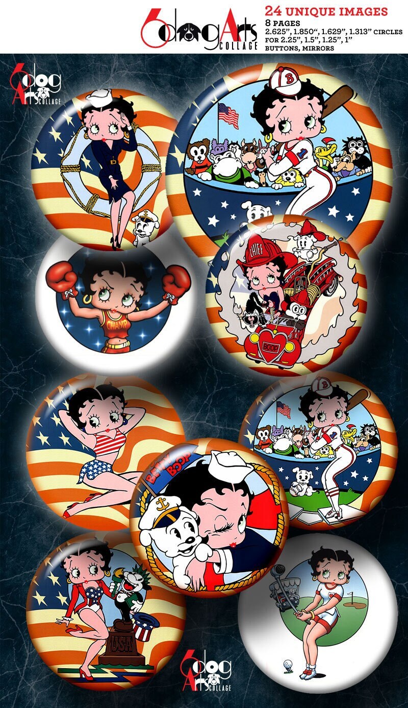 Vintage Pin Up Digital Collage Sheets Printable 2.625", 1.85", 1.629", 1.313" Circles for 2.25", 1.5", 1.25", 1" Buttons, Mirrors JC-317B