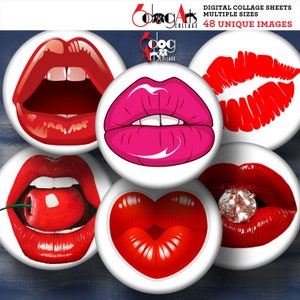 Lips Printable Button Images:  2.755", 1.85", 1.629", 1.375" Circles for 2.25", 1.5", 1.25", 1" Buttons  (Digital Download)