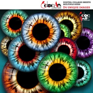 Doll Eye Digitale collagevellen Afdrukbare irissen Download Kroonkurken Hangers Scrapbooking 40 mm, 1,5", 1,25", 1", 30 mm, 25 mm Cirkels JC-081
