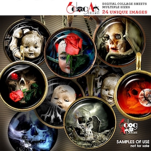 Halloween Dark Gothic Digital Collage Sheets Printable Downloadable 1.5, 1.25, 1&quot;, 30, 25mm Circles for jewelry making scrapbooking JC-284C