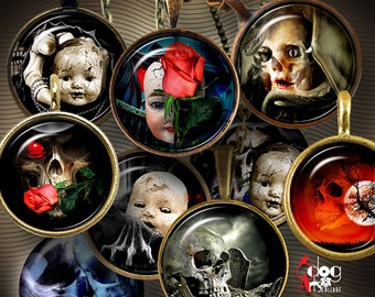Halloween Dark Gothic Digital Collage Sheets Printable Downloadable 1.5, 1.25, 1", 30, 25mm Circles for jewelry making scrapbooking JC-284C