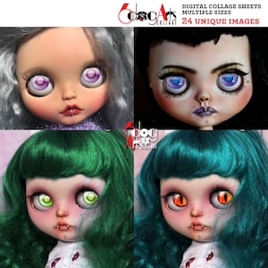 Zombie Monster Blythe Eye Irises Digital Collage Sheets Printable Irides Doll Making 20mm 18mm 16mm 14mm 12mm 10mm 8mm 6mm Circles JC-367