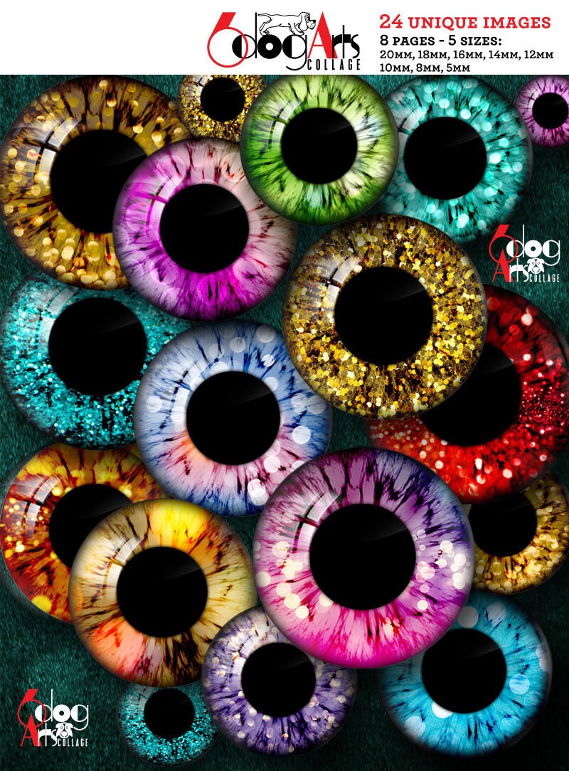 Visual Arts dolls Digital Collage Sheets Printable Doll Eyes 10mm 12mm ...