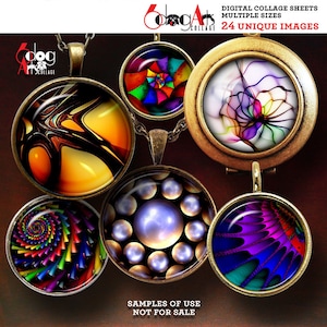 Fractal Art Digital Collage Sheets Printable Downloads for Bottle Caps Pendants Scrapbooking 1.5, 1.25, 1 inch, 30, 25mm Circles JC-001C