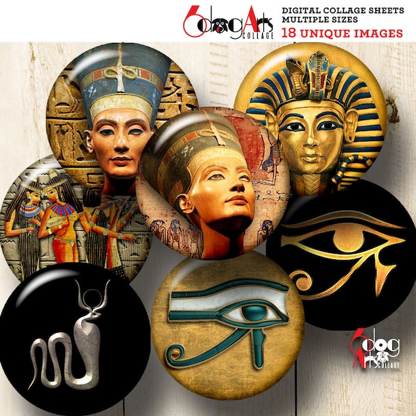 Ancient Egypt Digital Collage Sheets Printable Downloadable 20mm, 18mm, 16mm, 14mm, 12mm Circles for Glass Cabochons Pendants JC-283C