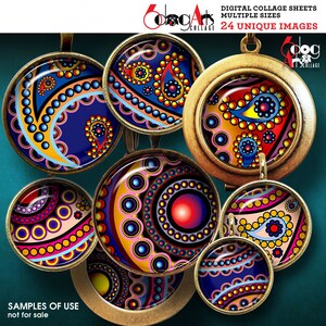 Paisley Digital Collage Sheets Printable Downloads for Bottle Cap Pendant Cabochon Crafts 40mm, 1.5&quot;, 1.25&quot;, 1&quot;, 30mm, 25mm Circles JC-035C