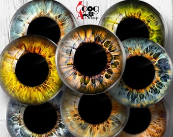 Eyes Digital Collage Sheets Printable Irises with MEDIUM size pupils 40mm 1.5" 1.25" 1" 30mm 25mm Circles JC-185