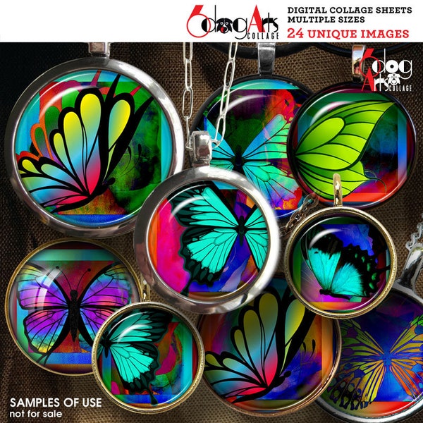 Abstract Butterflies Digital Collage Sheets Printable Download Glass Cabochons Scrapbooking 20mm, 18mm, 16mm, 14mm, 12mm Circles JC-120C