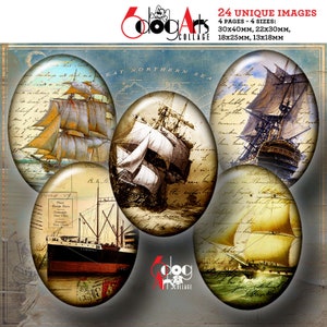 Alte Reise-Postkarte Digital Collage Sheets 40 x 50 mm, 30 x 40 mm, 22 x 30 mm, 18 x 25 mm, 13 x 18 mm Ovals Printable Download Anhänger Cabochons JC-226O