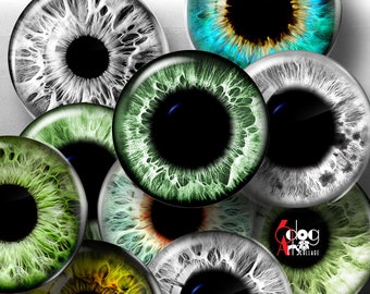 Grijsgroen Blythe Eyes digitale collagevellen afdrukbare 20 mm-8 mm cirkels JC-355