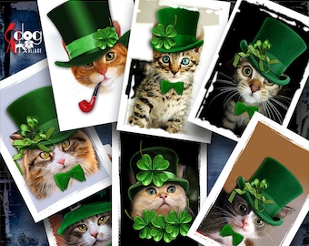 St Patrick's Cat 4"x6" Card Digital Templates Printable Files for card making, scrapbooking, crafts Instant Download JC-385H