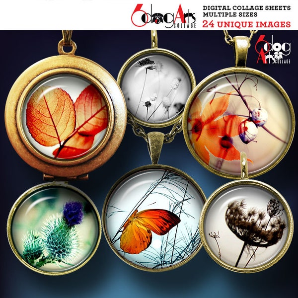 Autumn Morning Digital Collage Sheets Printable Download Mini Bottle Caps Pendants Glass Cabochons 20mm 18mm 16mm 14mm 12mm Circles JC-266