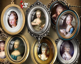 Marie Antoinette Portraits Digital Collage Sheets Printable Download Pendants Cabochons 30x40mm, 22x30mm, 18x25mm, 13x18mm Ovals JC-183