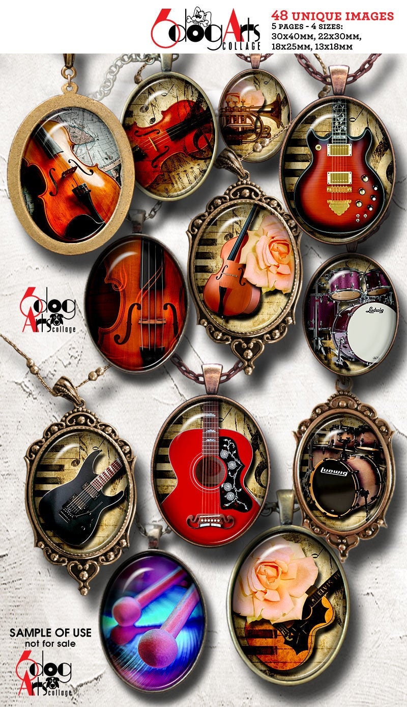 Collaging Printable Musical Instruments Musical Instruments Digital Collage Sheets Printable Download Pendants ...