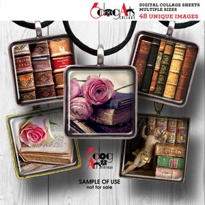Vintage Books Digital Collage Sheets Printable Download for Pendants Scrapbooking 1.5"x1.5", 1"x1", 30x30mm, 25x25mm Squares JC-088S