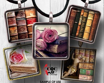 Vintage Books Digital Collage Sheets Printable Download for Pendants Scrapbooking 1.5"x1.5", 1"x1", 30x30mm, 25x25mm Squares JC-088S