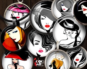 Digitale Collage-Vorlagen zum Ausdrucken für Flaschendeckel-Anhänger, Cabochons und Scrapbooking (30 mm, 3,20 cm, 25 mm Kreise) JC-206C