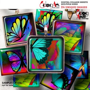 Abstract Butterflies 1.5&quot;&quot;, 1&quot;, 30mm, 25mm, 15mm Squares Digital Collage Sheets Printable Download Pendants Cabochons Scrapbooking JC-120S