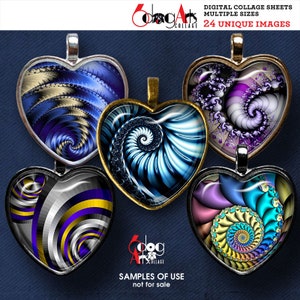Fractal Art Digital Collage Sheets Printable Download for Pendants Cabochons Paper Crafts Downloadable 1.5x1.5 & 1x1 inch Hearts JC-140