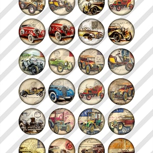 Vintage Car Digital Collage Sheets Printable Downloads - Bottle Caps ...